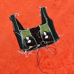 Mona Lisa Block Patchwork Lace Up Crop Top